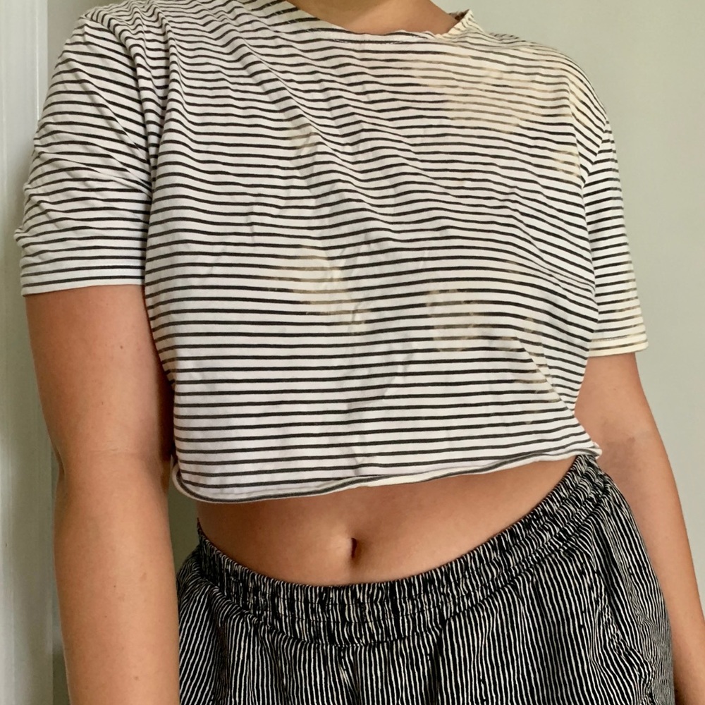 bleachy striped crop tee
